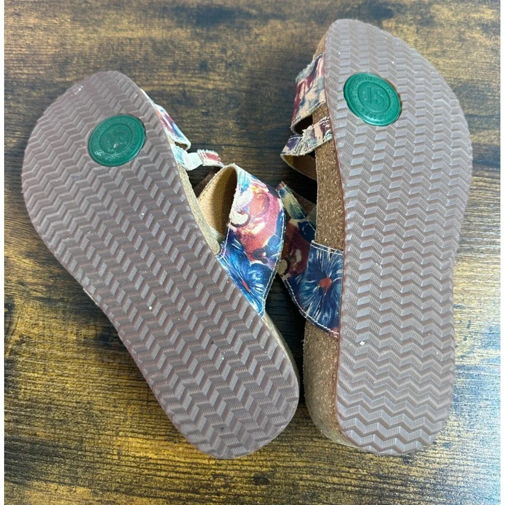 Josef Seibel Tonga 54 Floral Slide Sandals Blue Red Tan Cork Boho Size 38 7 -7.5 - Picture 11 of 12